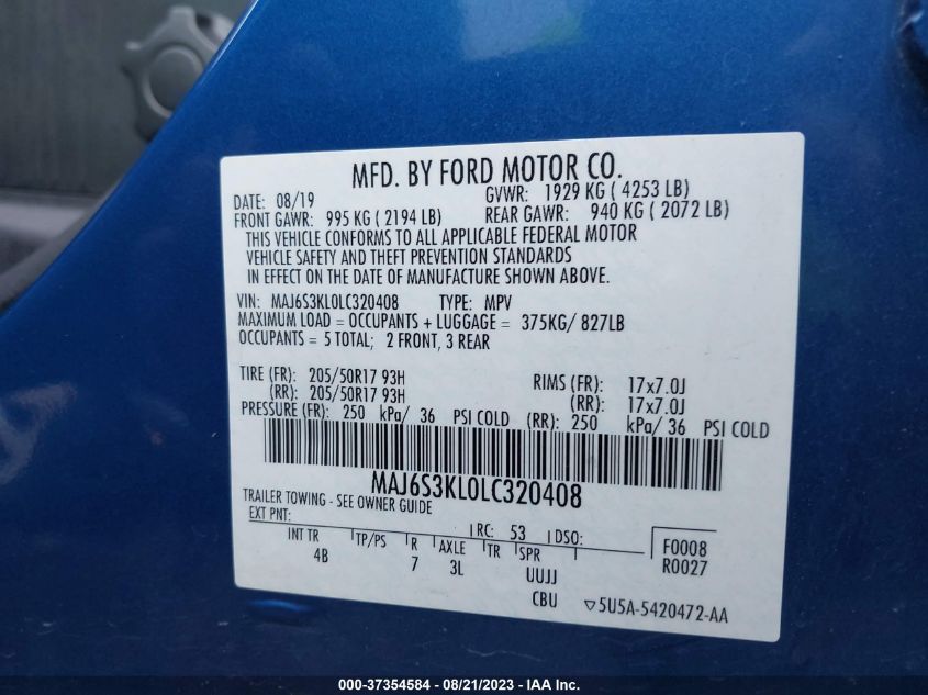 2020 FORD ECOSPORT TITANIUM - MAJ6S3KL0LC320408
