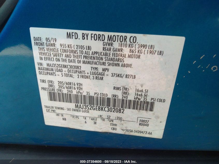2019 FORD ECOSPORT SE - MAJ3S2GE8KC302082