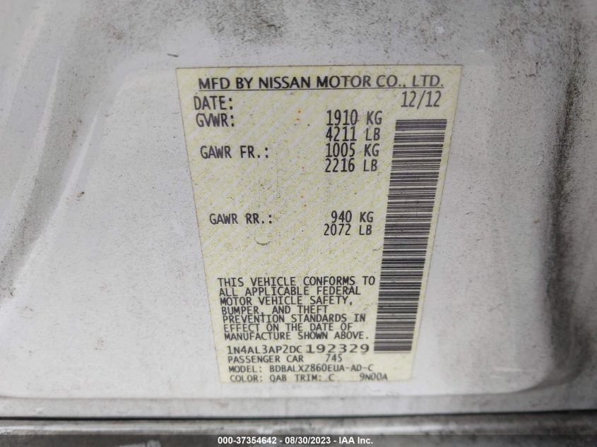 2013 NISSAN ALTIMA 2.5 SL - 1N4AL3AP2DC192329