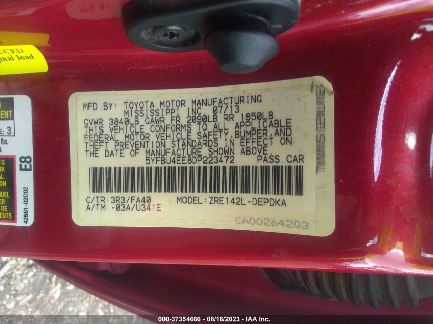 2013 TOYOTA COROLLA L/LE/S - 5YFBU4EE8DP223472