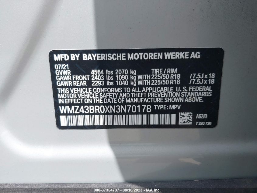 2022 MINI COUNTRYMAN COOPER WMZ43BR0XN3N70178