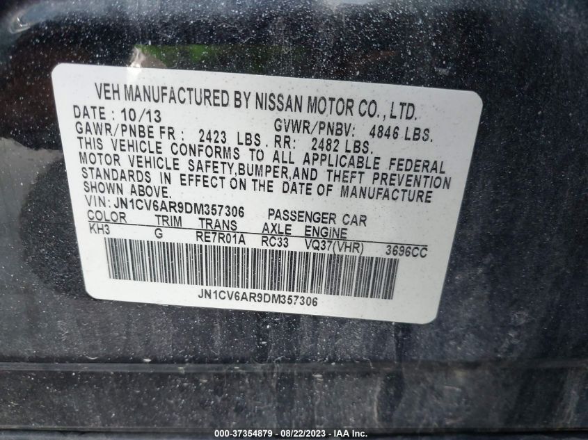 2013 INFINITI G37 SEDAN X JN1CV6AR9DM357306