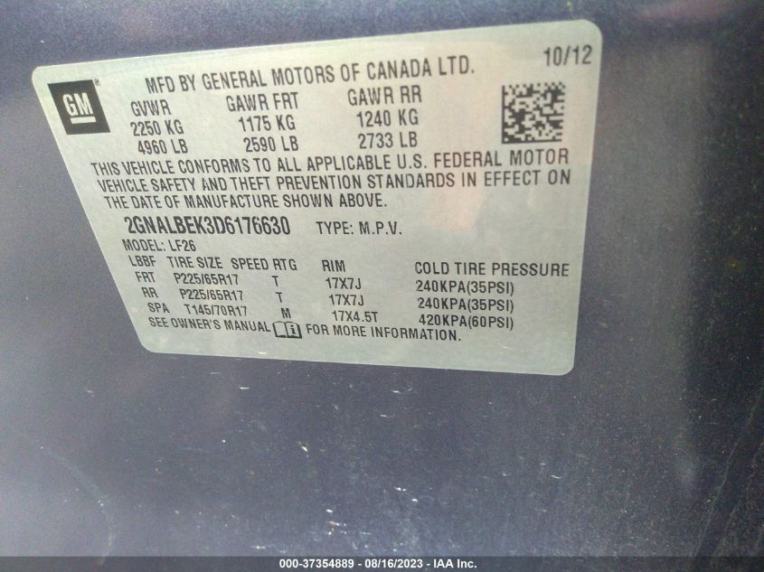 2013 CHEVROLET EQUINOX LS - 2GNALBEK3D6176630