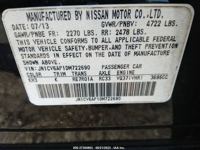 2013 INFINITI G37 SEDAN JOURNEY - JN1CV6AP1DM722690