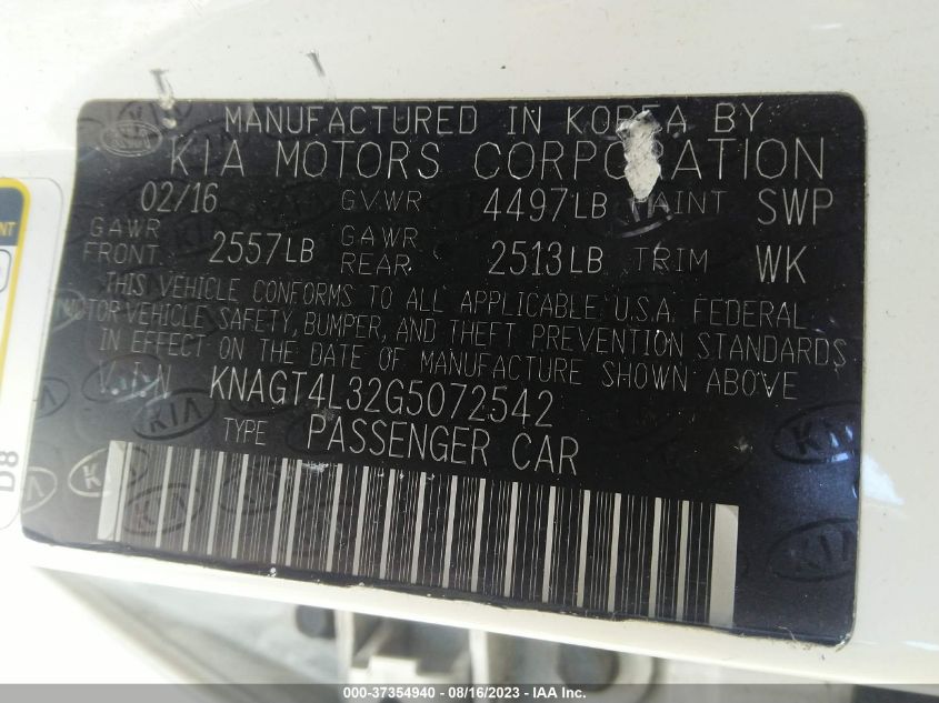 2016 KIA OPTIMA LX - KNAGT4L32G5072542