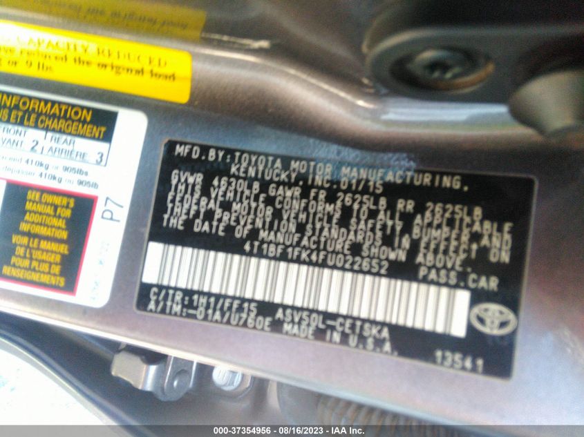 2015 TOYOTA CAMRY XLE/SE/LE/XSE - 4T1BF1FK4FU022652
