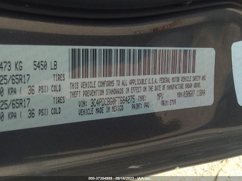 2015 DODGE JOURNEY SXT - 3C4PDCBG0FT664275