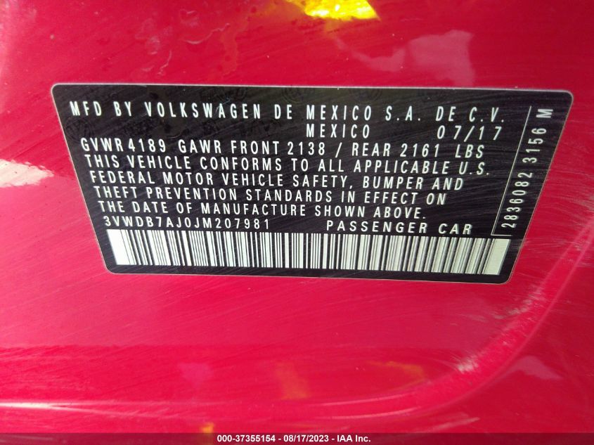 2018 VOLKSWAGEN JETTA 1.4T - 3VWDB7AJ0JM207981
