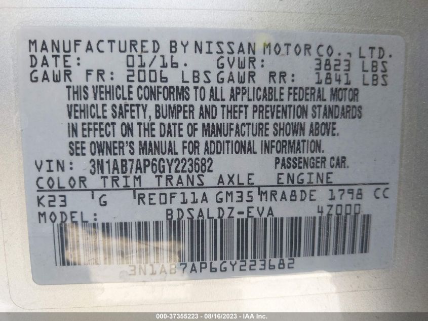 2016 NISSAN SENTRA SV - 3N1AB7AP6GY223682