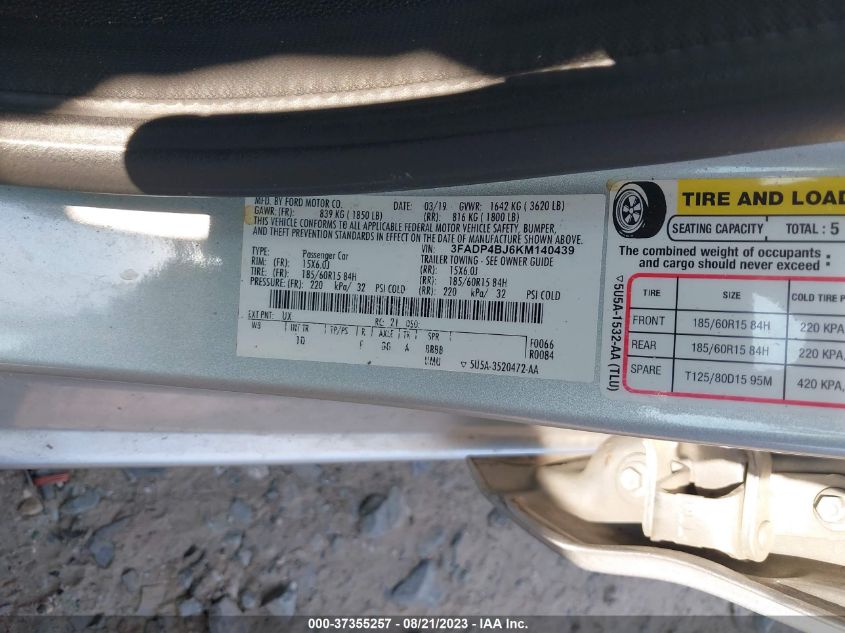 2019 FORD FIESTA SE - 3FADP4BJ6KM140439