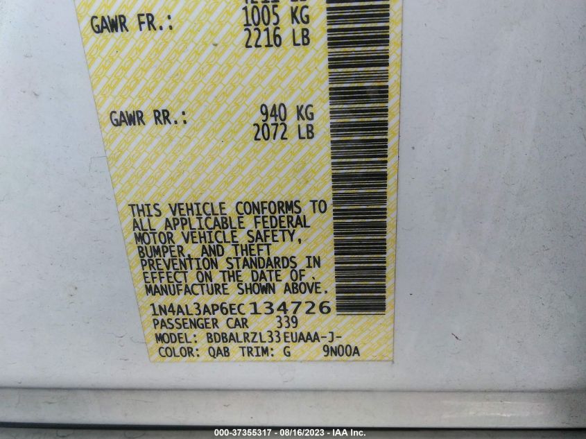 2014 NISSAN ALTIMA 2.5/S/SV/SL - 1N4AL3AP6EC134726