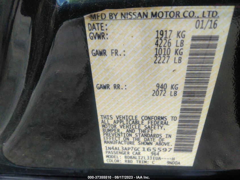 2016 NISSAN ALTIMA 2.5 SV - 1N4AL3AP7GC165597