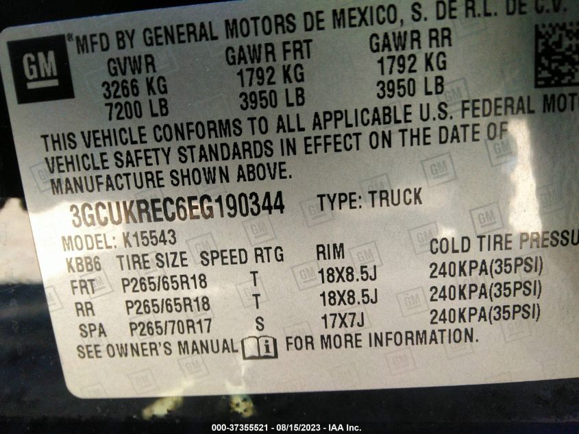 2014 CHEVROLET SILVERADO 1500 LT - 3GCUKREC6EG190344