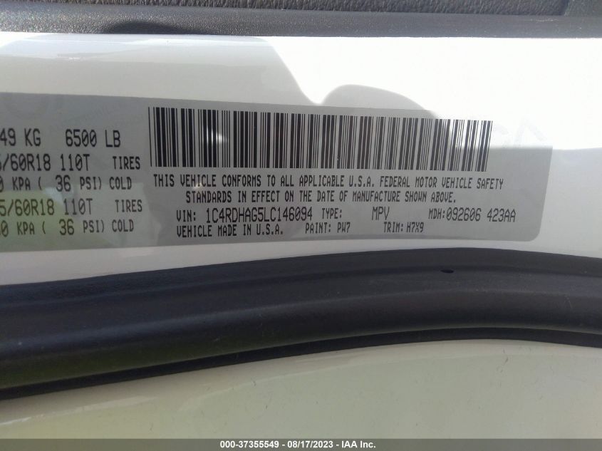 2020 DODGE DURANGO SXT - 1C4RDHAG5LC146094