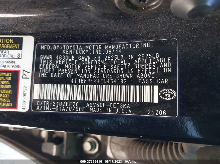 2014 TOYOTA CAMRY L/LE/XLE/SE/SE SPORT - 4T1BF1FK4EU464183