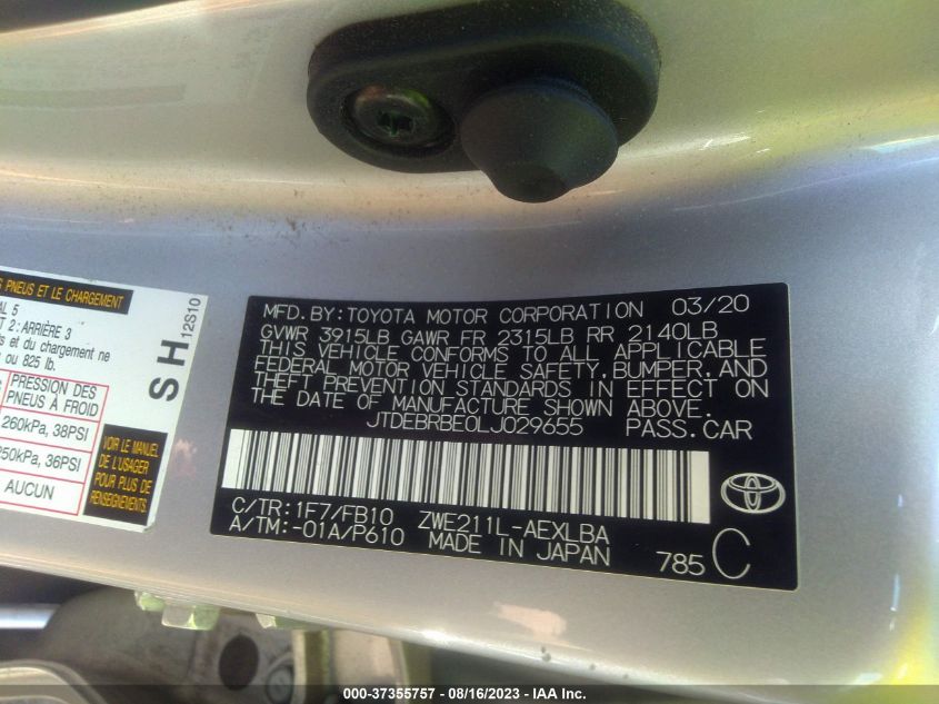 2020 TOYOTA COROLLA HYBRID LE - JTDEBRBE0LJ029655