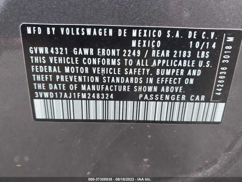 2015 VOLKSWAGEN JETTA SEDAN 1.8T SE - 3VWD17AJ1FM248324
