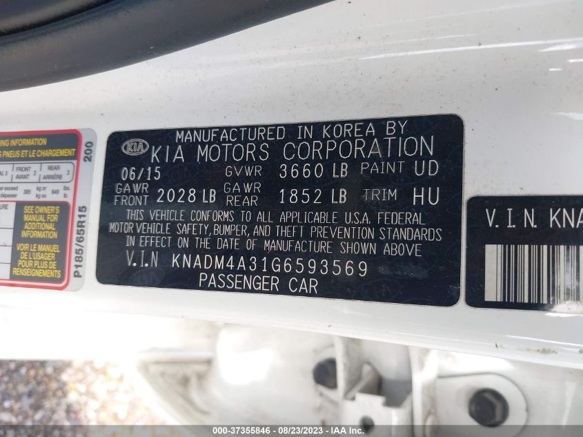 2016 KIA RIO LX - KNADM4A31G6593569
