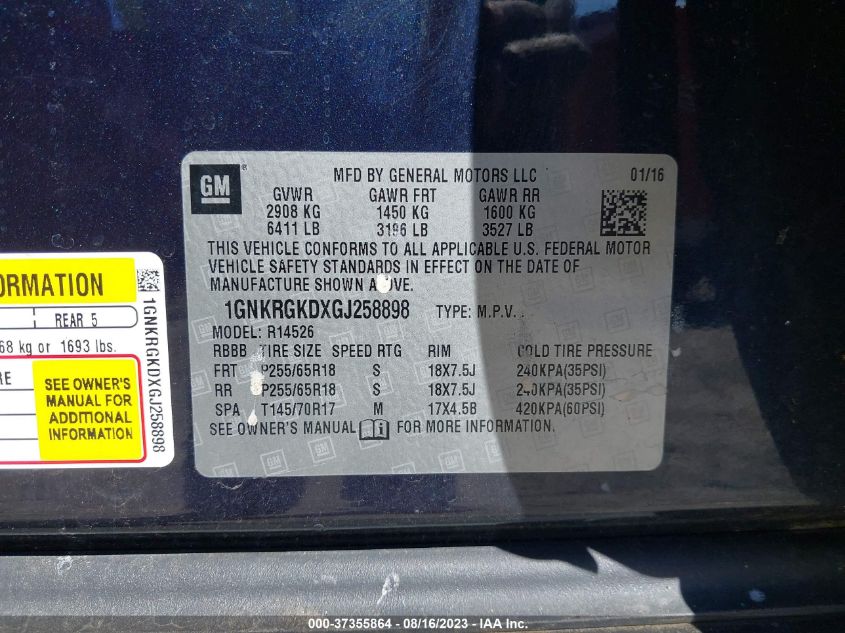 2016 CHEVROLET TRAVERSE LT - 1GNKRGKDXGJ258898