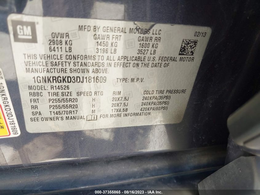 2013 CHEVROLET TRAVERSE LT - 1GNKRGKD3DJ181609