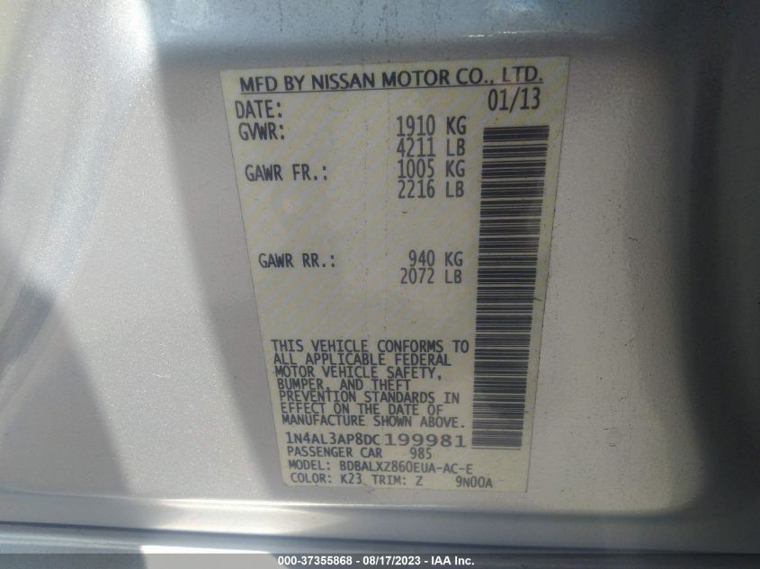 2013 NISSAN ALTIMA 2.5 SL - 1N4AL3AP8DC199981