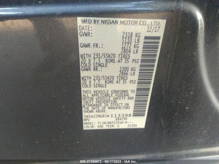 2018 NISSAN MURANO SL - 5N1AZ2MG8JN113398