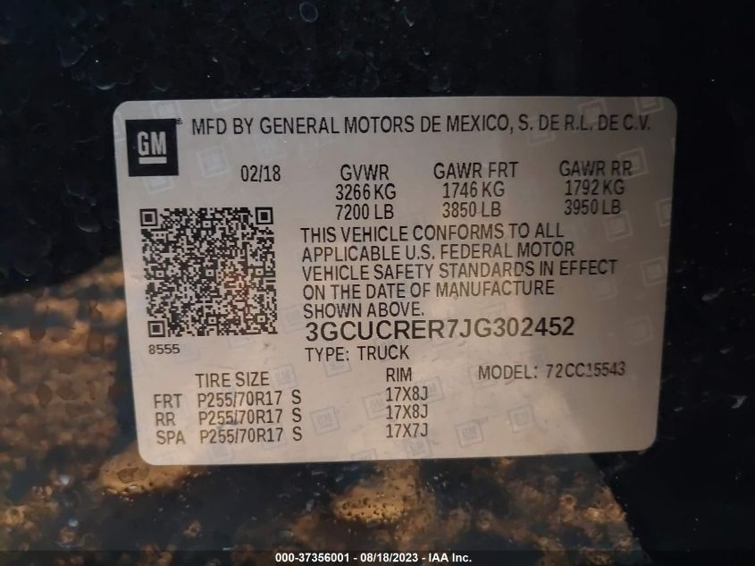 2018 CHEVROLET SILVERADO 1500 LT - 3GCUCRER7JG304452
