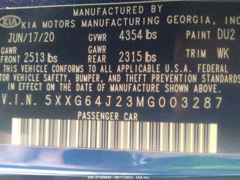2021 KIA K5 GT LINE - 5XXG64J23MG003287