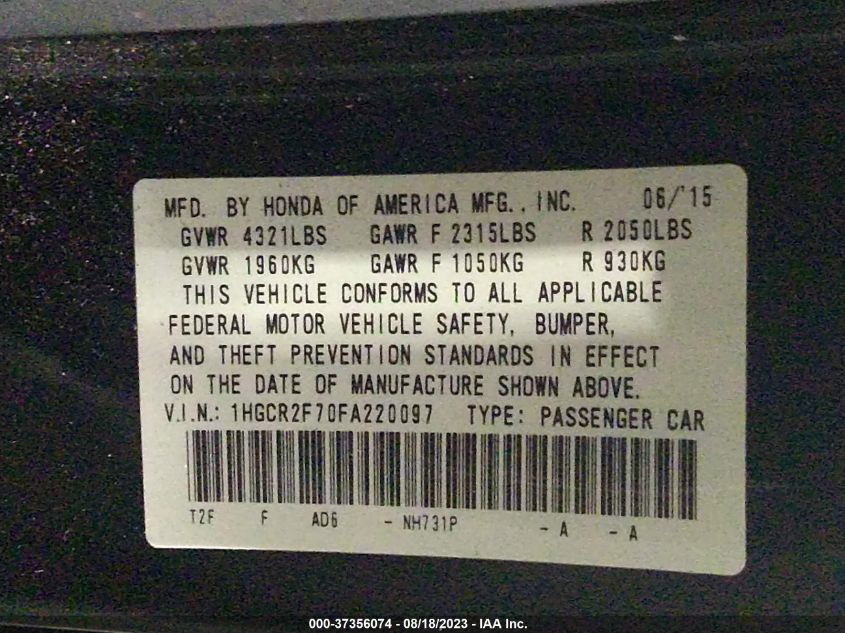 2015 HONDA ACCORD SEDAN EX - 1HGCR2F70FA220097