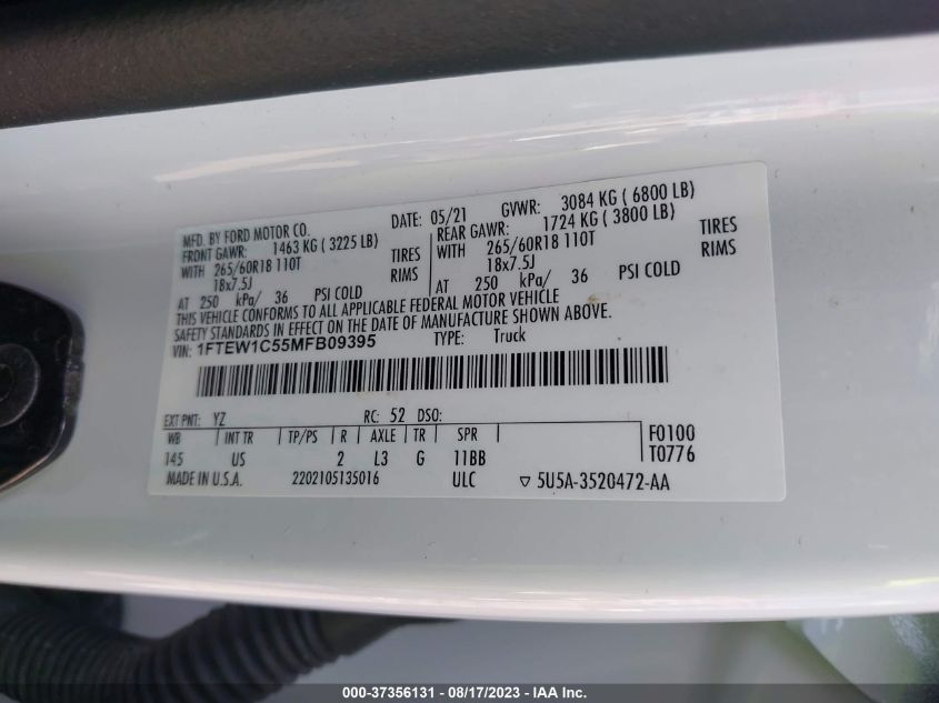 2021 FORD F-150 XL/XLT/LARIAT - 1FTEW1C55MFB09395