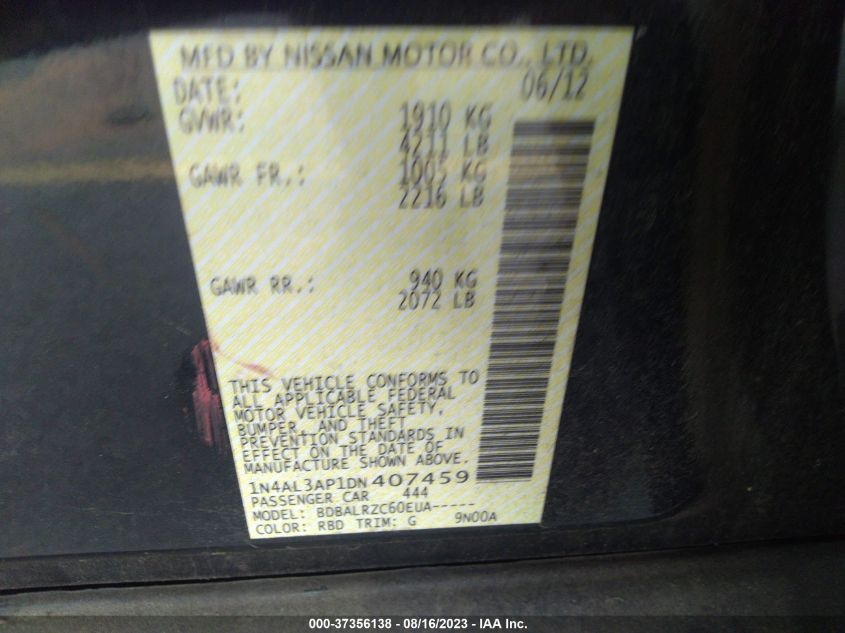 2013 NISSAN ALTIMA 2.5 S - 1N4AL3AP1DN407459