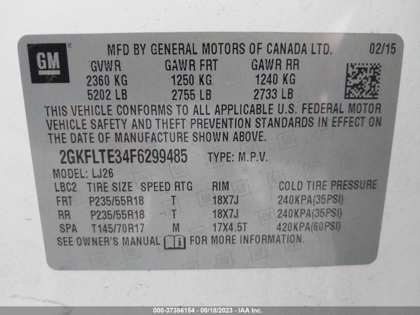2015 GMC TERRAIN SLT - 2GKFLTE34F6299485