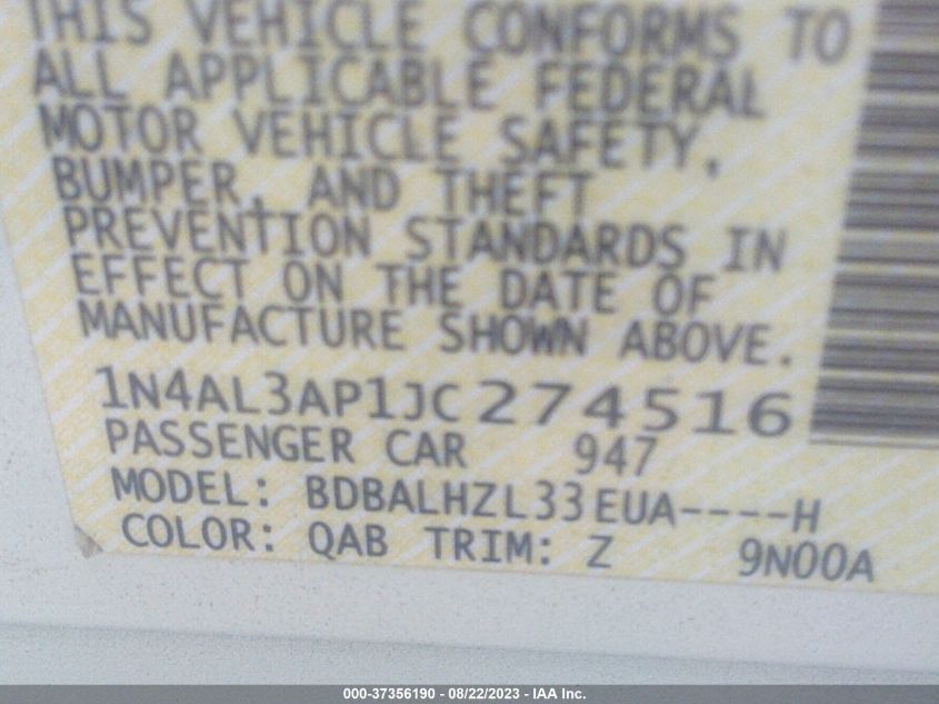 2018 NISSAN ALTIMA 2.5 SR - 1N4AL3AP1JC274516