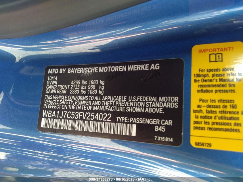 2015 BMW 2 SERIES M235I - WBA1J7C53FV254022