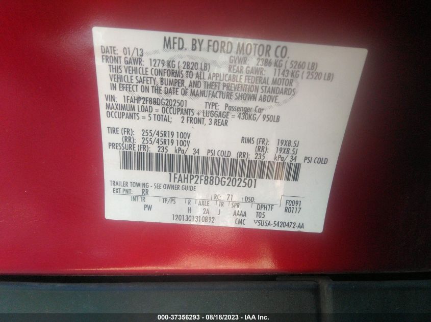 2013 FORD TAURUS LIMITED - 1FAHP2F88DG202501