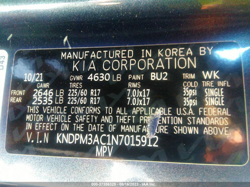 2022 KIA SPORTAGE LX - KNDPM3AC1N7015912