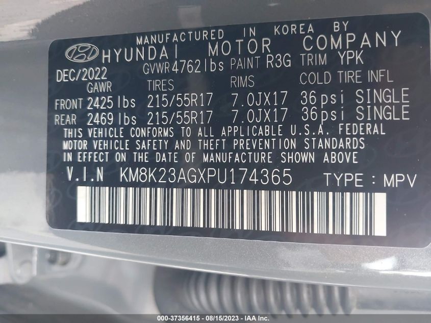 KM8K23AGXPU174365 Hyundai Kona Electric SE 9