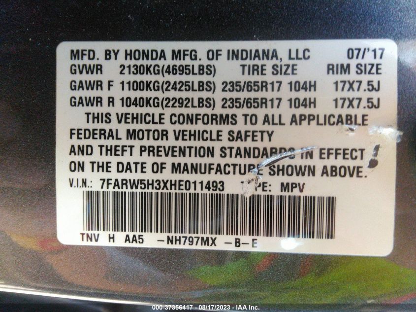2017 HONDA CR-V LX - 7FARW5H3XHE011493