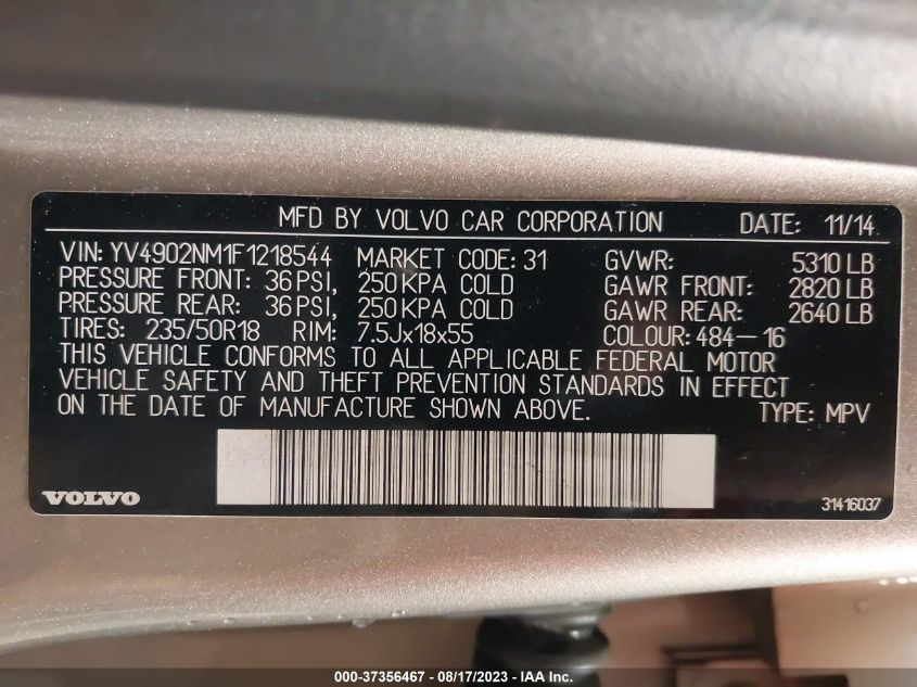 2015 VOLVO XC70 T6 PLATINUM - YV4902NM1F1218544