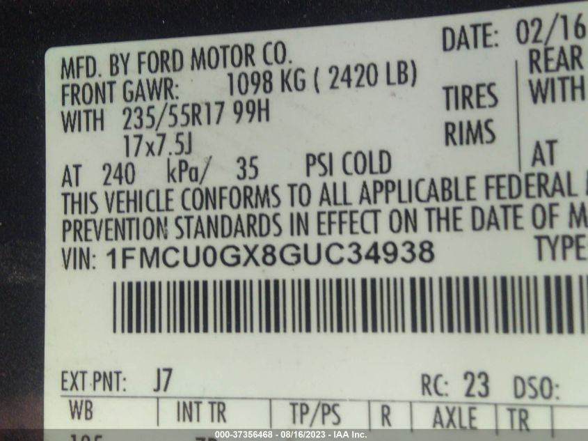 2016 FORD ESCAPE SE - 1FMCU0GX8GUC34938