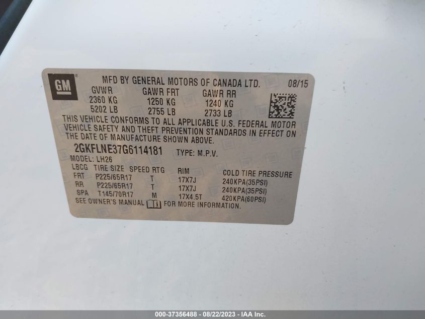 2016 GMC TERRAIN SLE - 2GKFLNE37G6114181