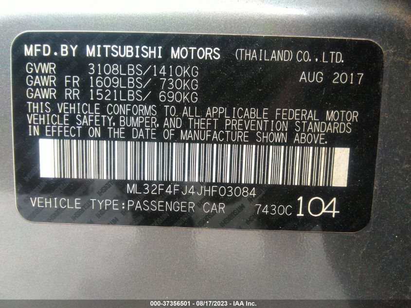 2018 MITSUBISHI MIRAGE G4 SE - ML32F4FJ4JHF03084