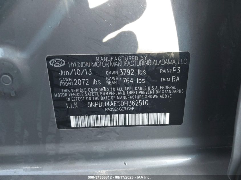 2013 HYUNDAI ELANTRA GLS PZEV - 5NPDH4AE5DH362510
