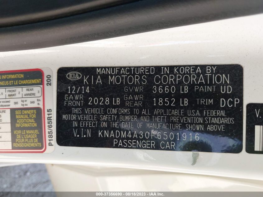 2015 KIA RIO LX - KNADM4A30F6501916