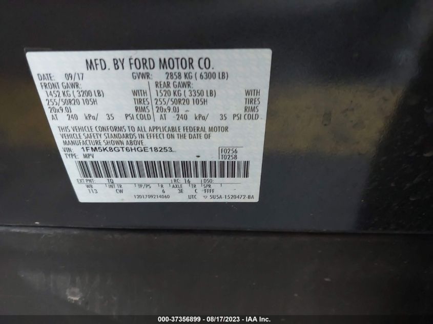 2017 FORD EXPLORER SPORT - 1FM5K8GT6HGE18253