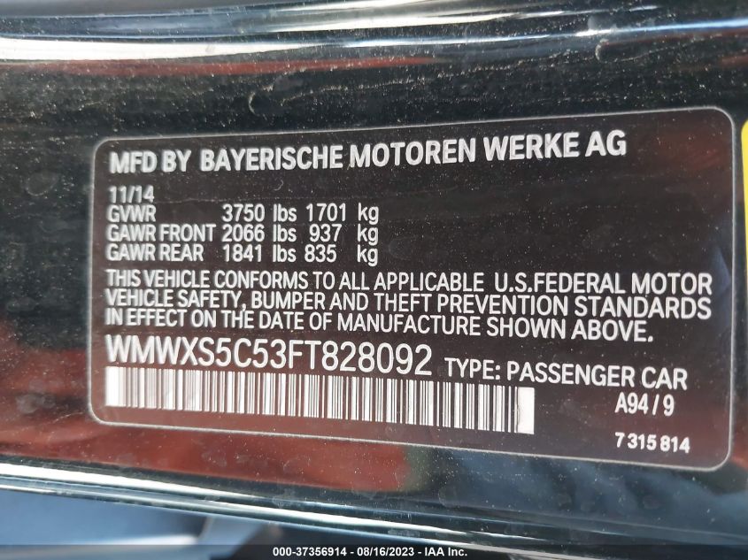 2015 MINI COOPER HARDTOP 4 DOOR WMWXS5C53FT828092
