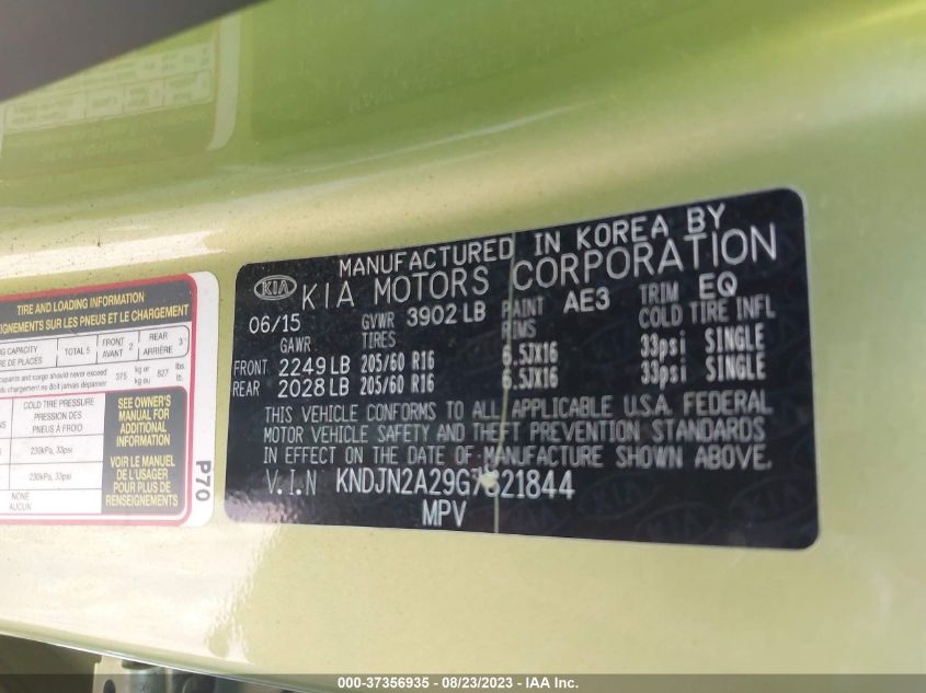 2016 KIA SOUL BASE - KNDJN2A29G7821844