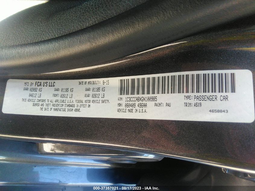 2016 CHRYSLER 200 LIMITED - 1C3CCCABXGN100985