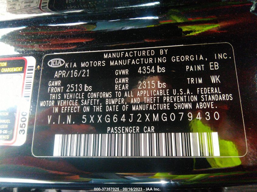 2021 KIA K5 GT-LINE - 5XXG64J2XMG079430