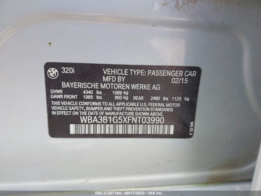 2015 BMW 3 SERIES 320I - WBA3B1G5XFNT03990